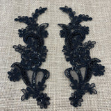 Beaded Corded Floral Lace Applique Pair