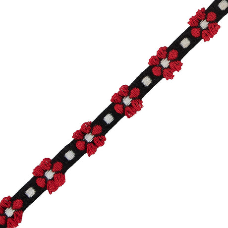Red and Black Cotton Floral Trim - 0.375"