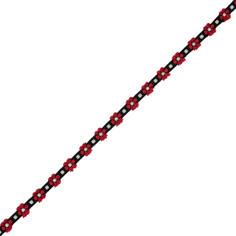 Red and Black Cotton Floral Trim - 0.375"