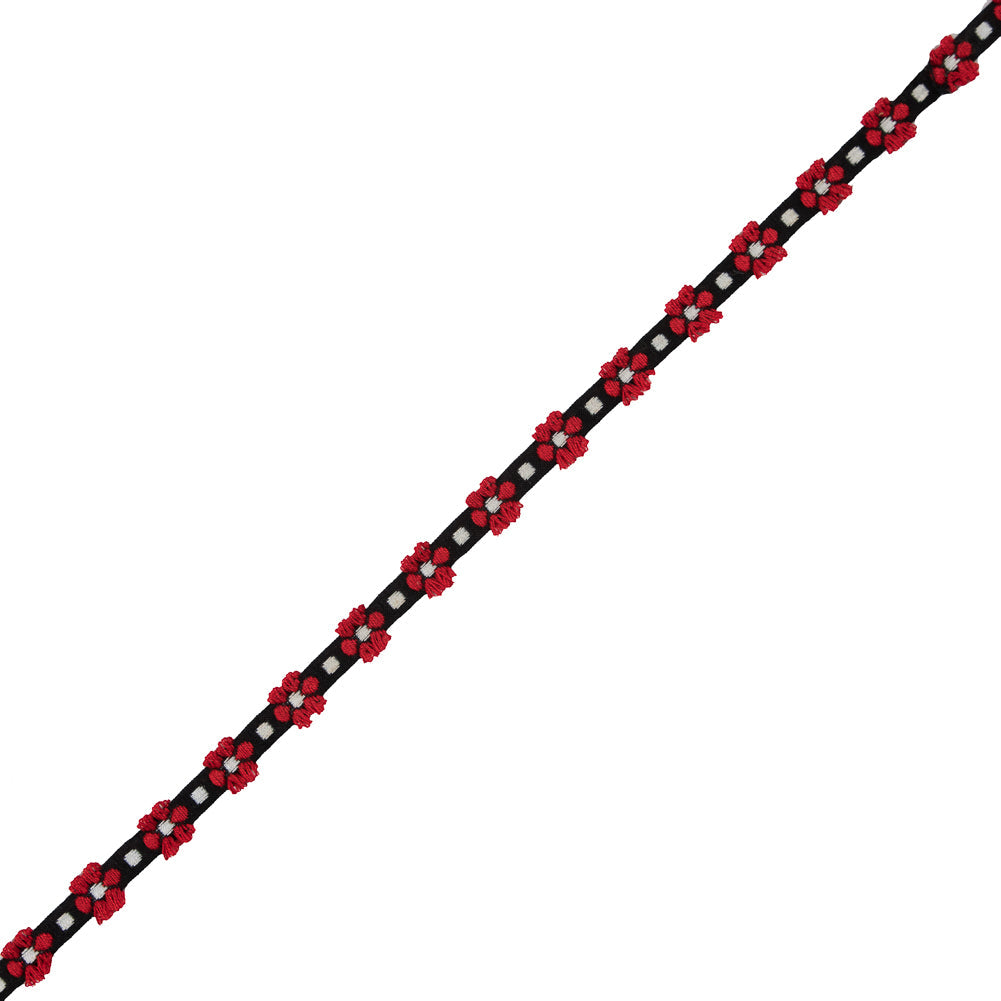Red and Black Cotton Floral Trim - 0.375"