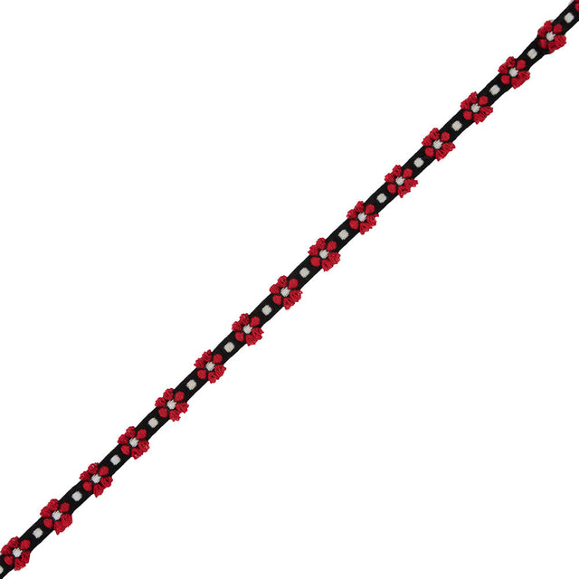Red and Black Cotton Floral Trim - 0.375"