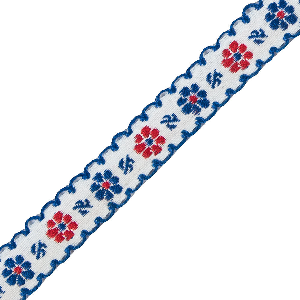 Red, White and Blue Cotton Floral Ribbon - 0.5"