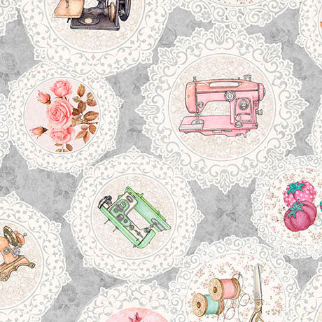 Cotton Sewing Doilies Fabric Gray Sew Shabby Chic 44/45"