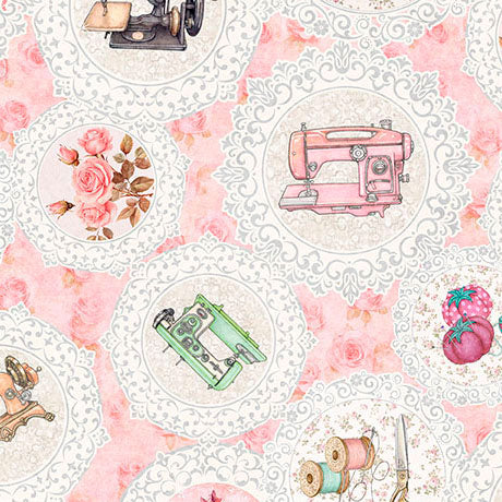 Cotton Sewing Doilies Fabric Pink Sew Shabby Chic 44/45"