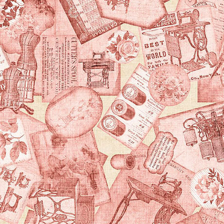 Cotton Sewing Ephemera Fabric Rose Shabby Chic 44/45"