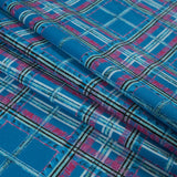 Blue and Pink Plaid Printed Stretch Cotton Sateen
