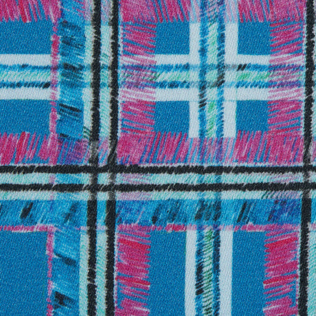 Blue and Pink Plaid Printed Stretch Cotton Sateen