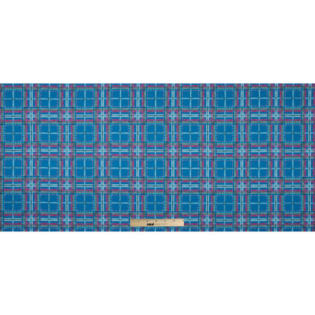 Blue and Pink Plaid Printed Stretch Cotton Sateen