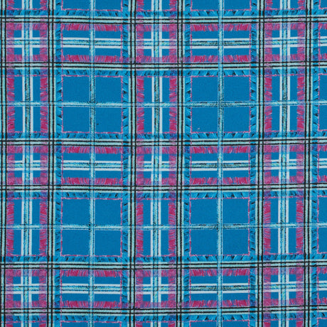 Blue and Pink Plaid Printed Stretch Cotton Sateen