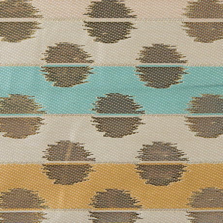 Aqua Sky, Ochre and Metallic Gold Polka Dotted and Striped Brocade