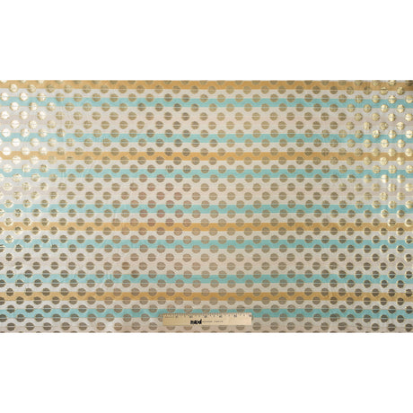 Aqua Sky, Ochre and Metallic Gold Polka Dotted and Striped Brocade