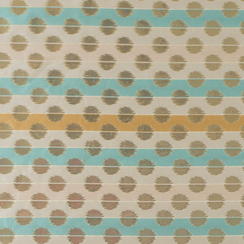 Aqua Sky, Ochre and Metallic Gold Polka Dotted and Striped Brocade
