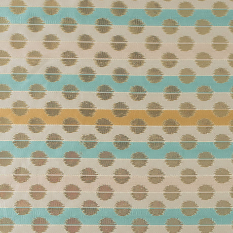 Aqua Sky, Ochre and Metallic Gold Polka Dotted and Striped Brocade