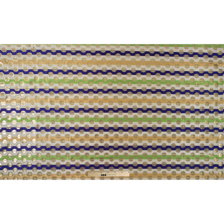 Deep Blue, Jasmine Green and Metallic Gold Polka Dotted and Striped Brocade