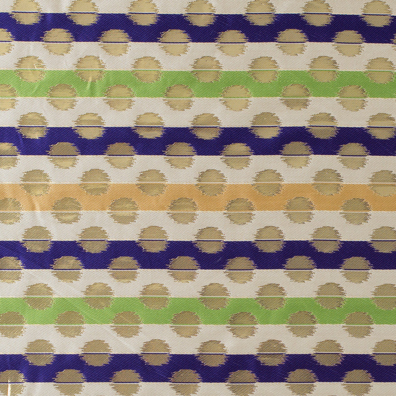 Deep Blue, Jasmine Green and Metallic Gold Polka Dotted and Striped Brocade