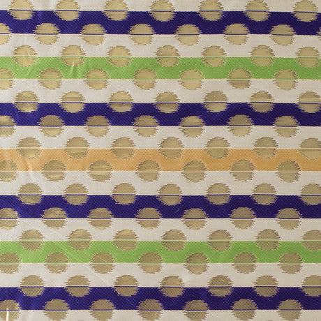 Deep Blue, Jasmine Green and Metallic Gold Polka Dotted and Striped Brocade