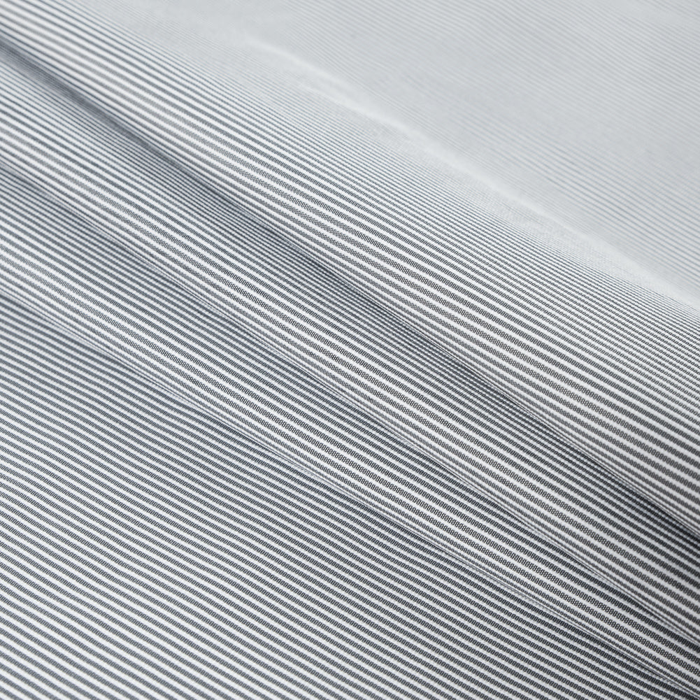 White and Cool Gray Striped Polyester Woven