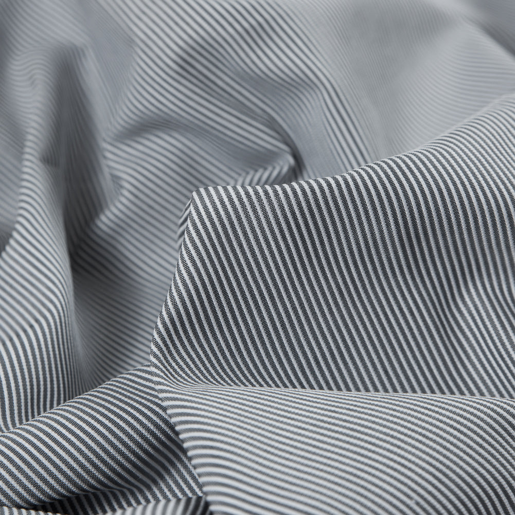 White and Cool Gray Striped Polyester Woven