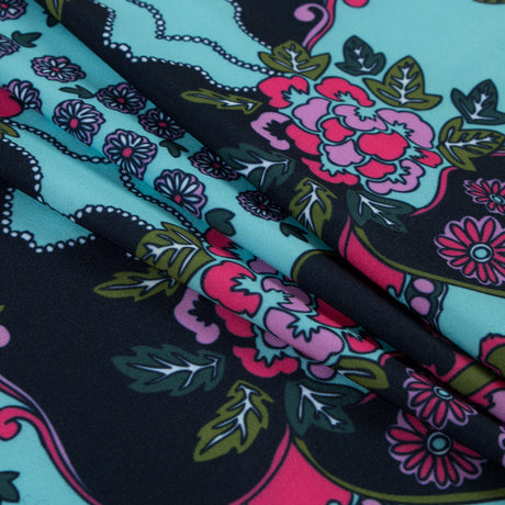 Pink and Green Floral Polyester Jersey