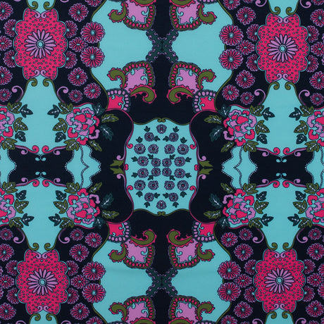 Pink and Green Floral Polyester Jersey