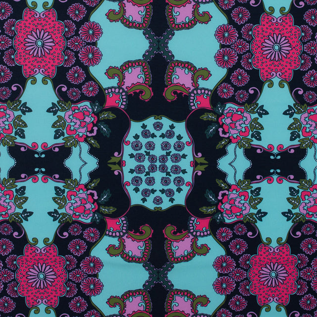 Pink and Green Floral Polyester Jersey
