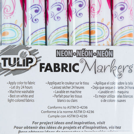 Tulip Fine Tip Neon Color Fabric Markers - 6-Pack