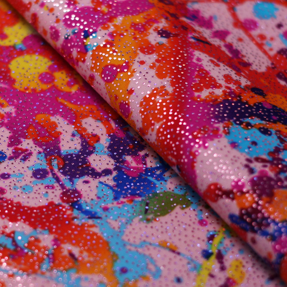 Graffiti Nylon Spandex Fabric - Rainbow Paint Splatter, Multi-Color, 58/60" Width (1 Yard)