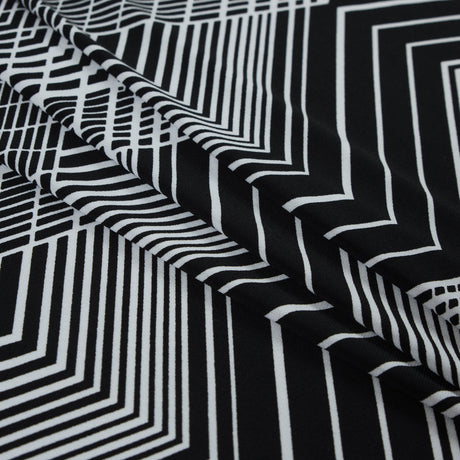 Black and White Geometric Polyester Jersey