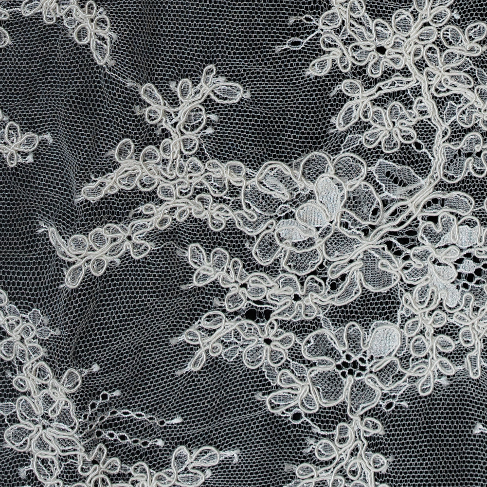 Corded Lace Panel With Finished Edges - Ivory Floral Fancy Border - 3 yards