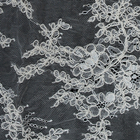 Corded Lace Panel With Finished Edges - Ivory Floral Fancy Border - 3 yards