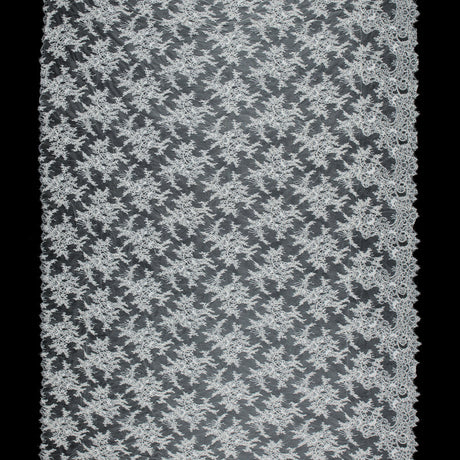 Corded Lace Panel With Finished Edges - Ivory Floral Fancy Border - 3 yards