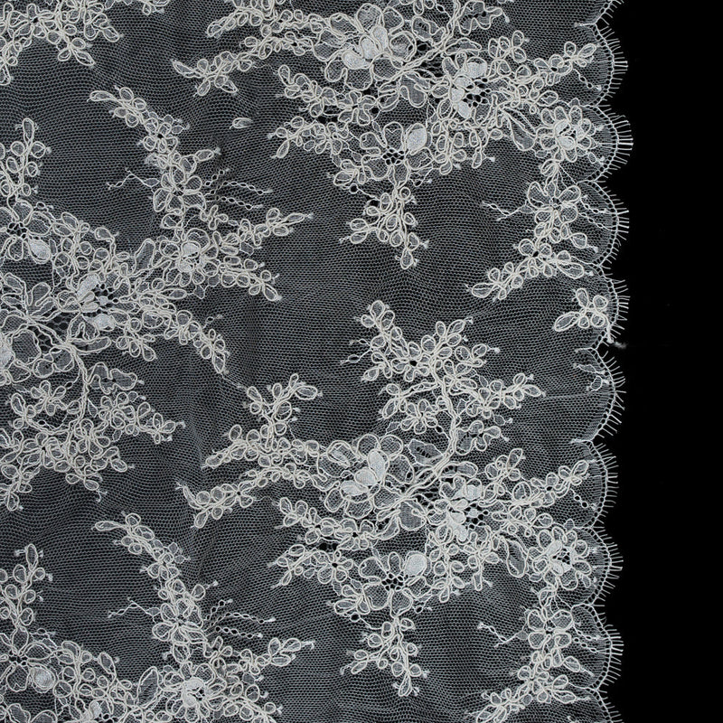 Corded Lace Panel With Finished Edges - Ivory Floral Fancy Border - 3 yards