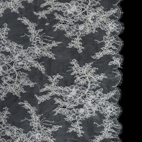 Corded Lace Panel With Finished Edges - Ivory Floral Fancy Border - 3 yards