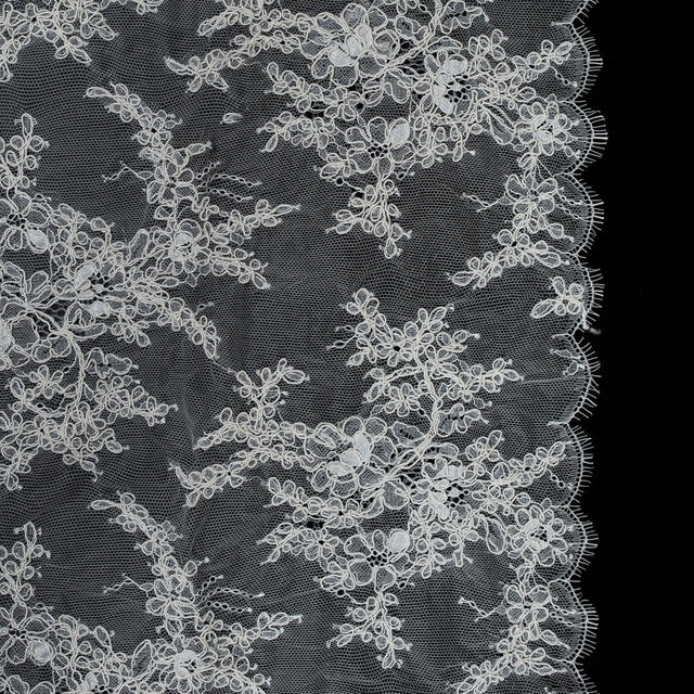 Corded Lace Panel With Finished Edges - Ivory Floral Fancy Border - 3 yards