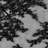Corded Lace Panel With Finished Edges - Black Floral Fancy Border - 3 yards