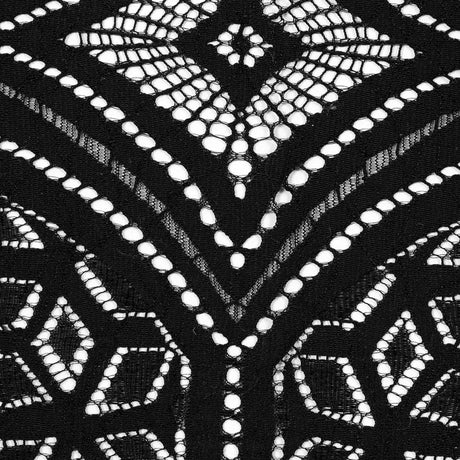 Lace with Finished Eyelash Edges - Black Geometric