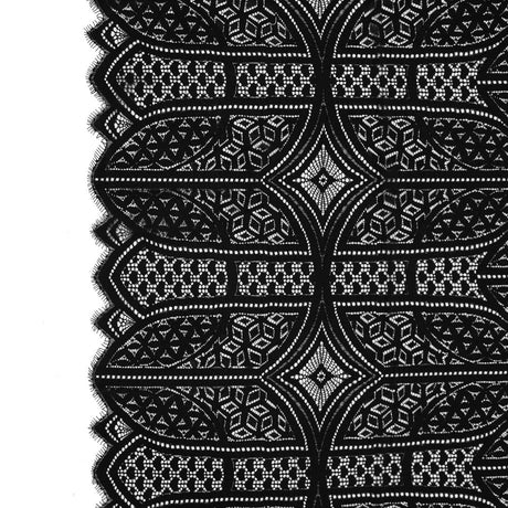 Lace with Finished Eyelash Edges - Black Geometric