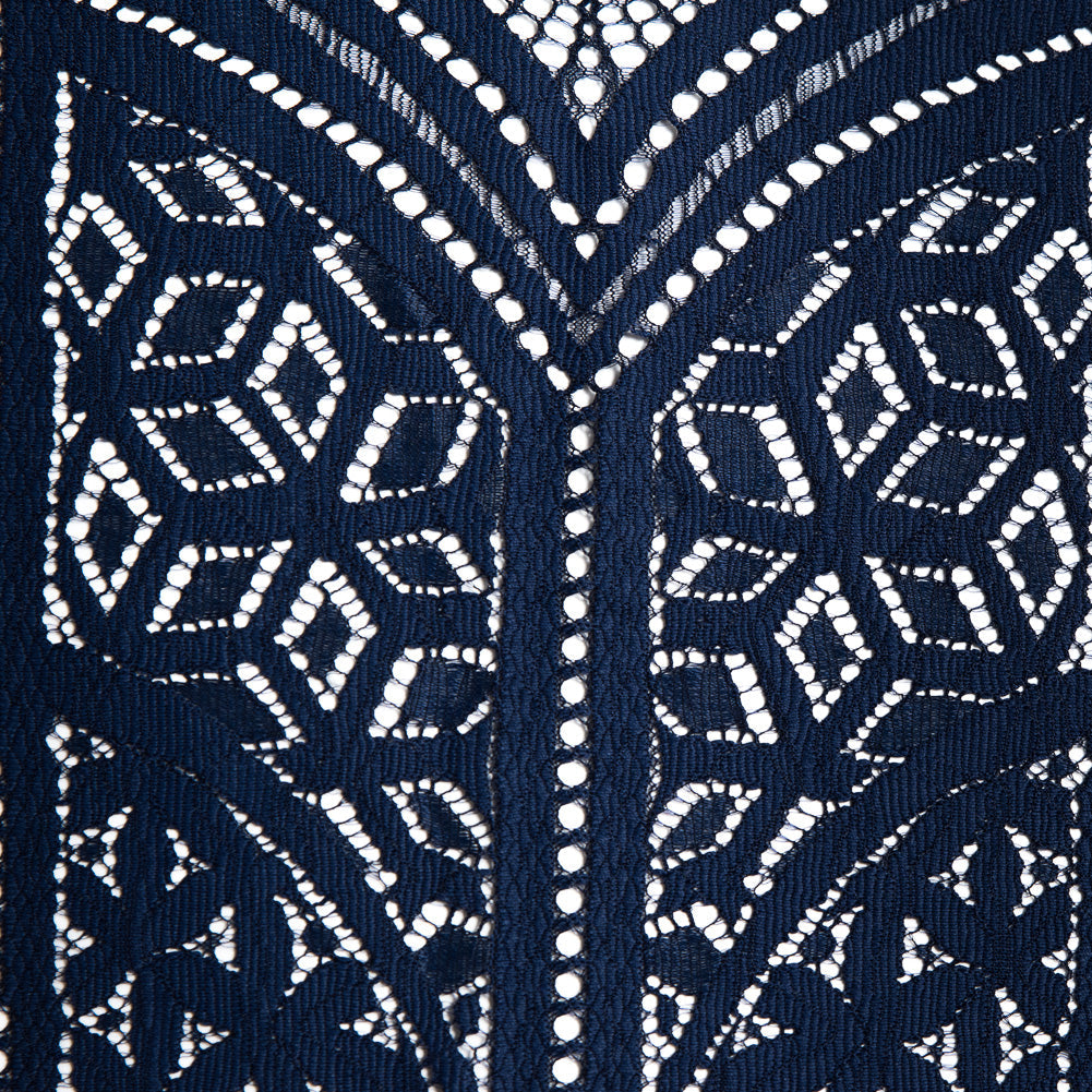 Lace with Finished Eyelash Edges - Navy Geometric