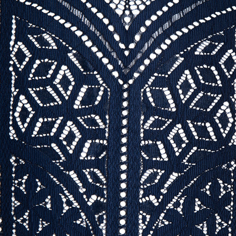 Lace with Finished Eyelash Edges - Navy Geometric