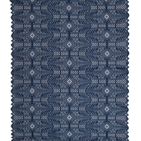 Lace with Finished Eyelash Edges - Navy Geometric