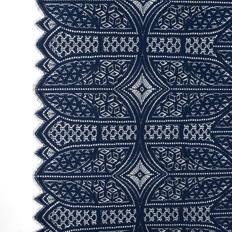Lace with Finished Eyelash Edges - Navy Geometric