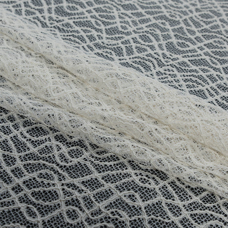Corded Lace with Eyelash Edges - Ivory Abstract