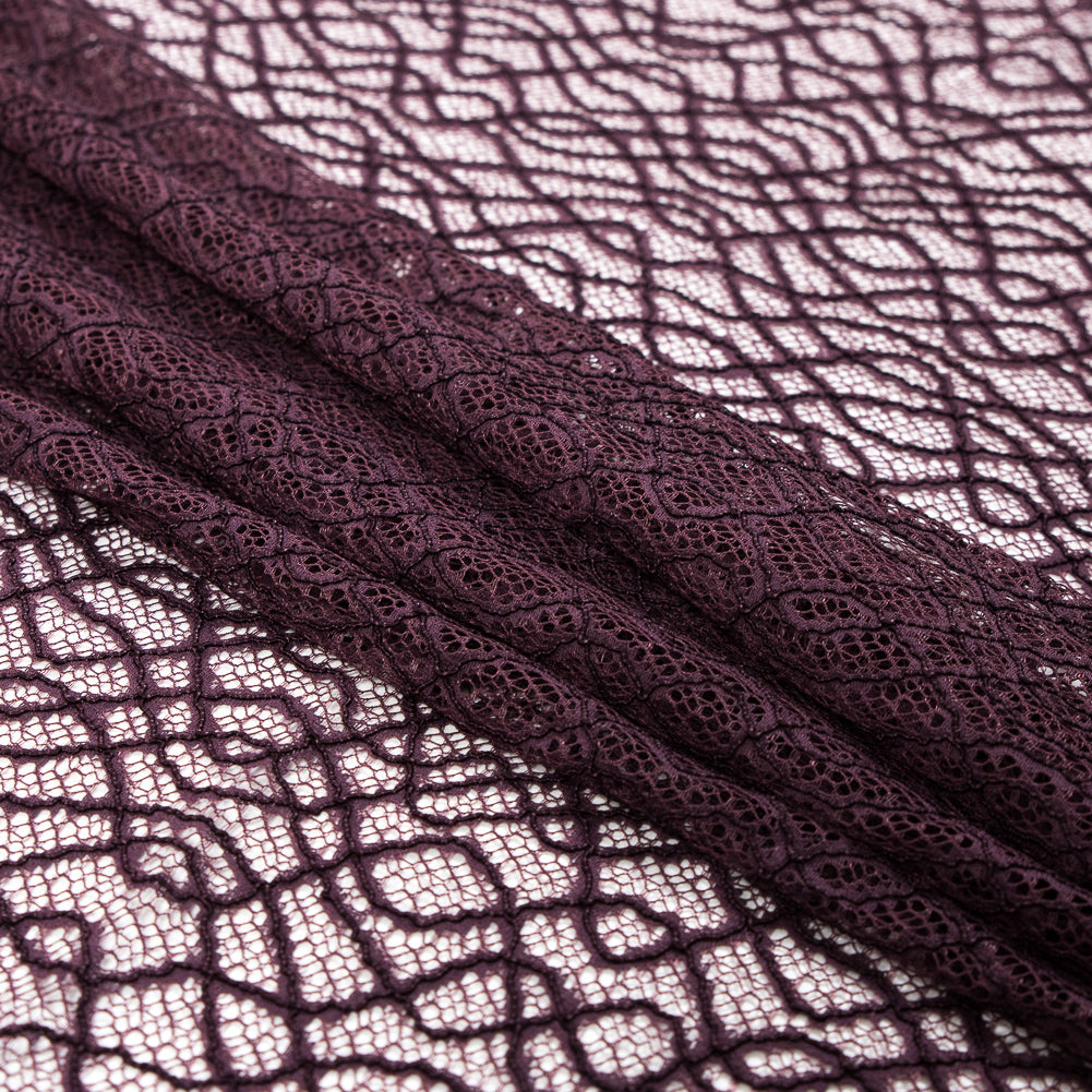 Corded Lace with Eyelash Edges - Fig Abstract