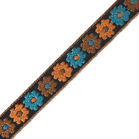 Orange and Blue Floral Embroidered Ribbon - 0.5"