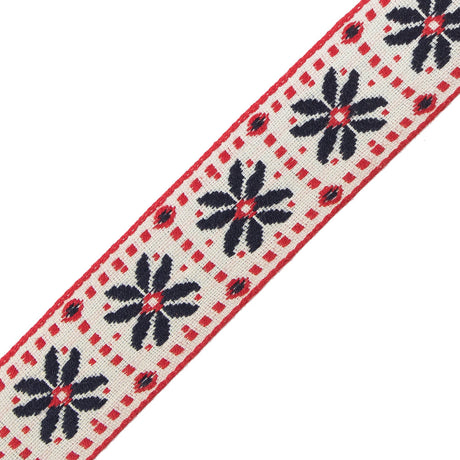 German Red and Blue Floral Jacquard Ribbon - 1"