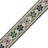 German Green and Lilac Floral Jacquard Ribbon - 0.75"
