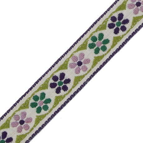 German Green and Lilac Floral Jacquard Ribbon - 0.75"