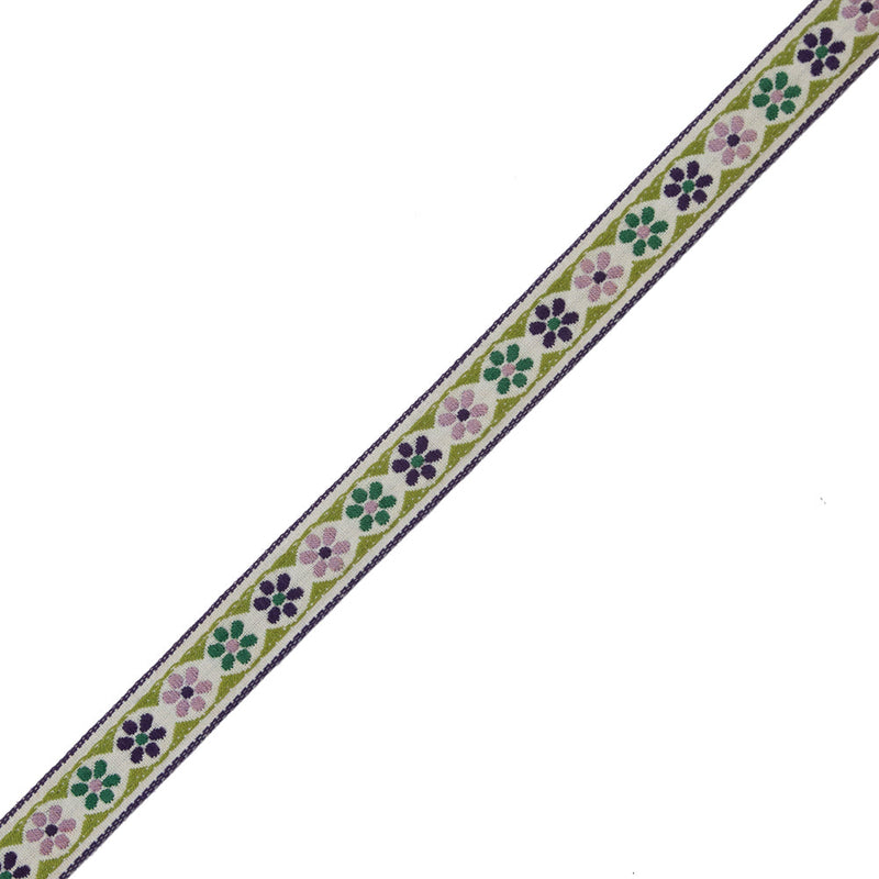 German Green and Lilac Floral Jacquard Ribbon - 0.75"