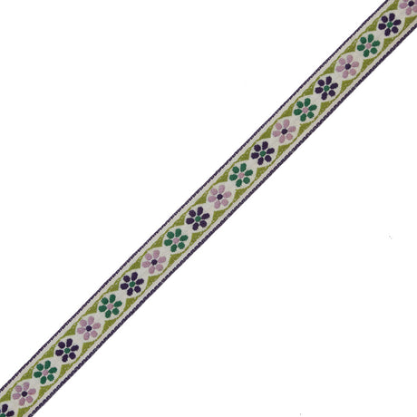 German Green and Lilac Floral Jacquard Ribbon - 0.75"