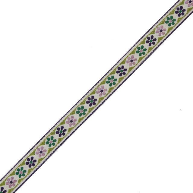 German Green and Lilac Floral Jacquard Ribbon - 0.75"